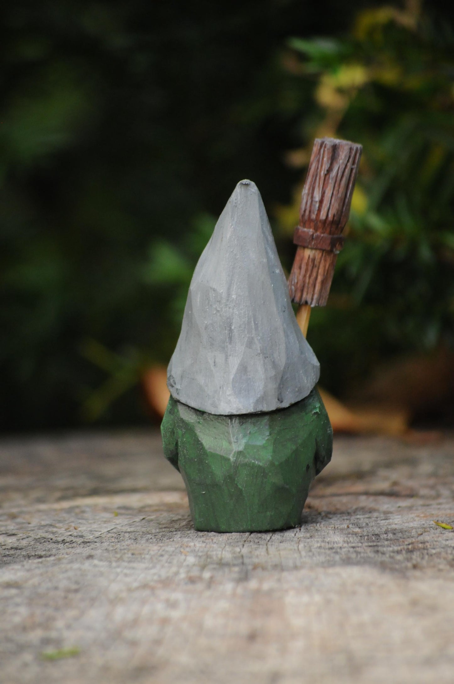 Hand-Carved Swedish Nisse with Broom and Spoon – Unique Nordic Gnome Figurine by Liljas Scandinavian Handicraft
