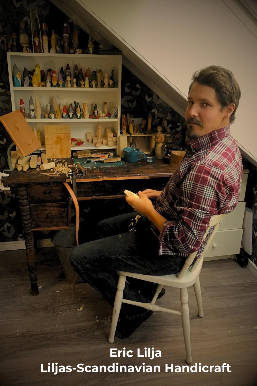 Hand-carved Swedish Santa with Staff – Nordic Folklore in Wood