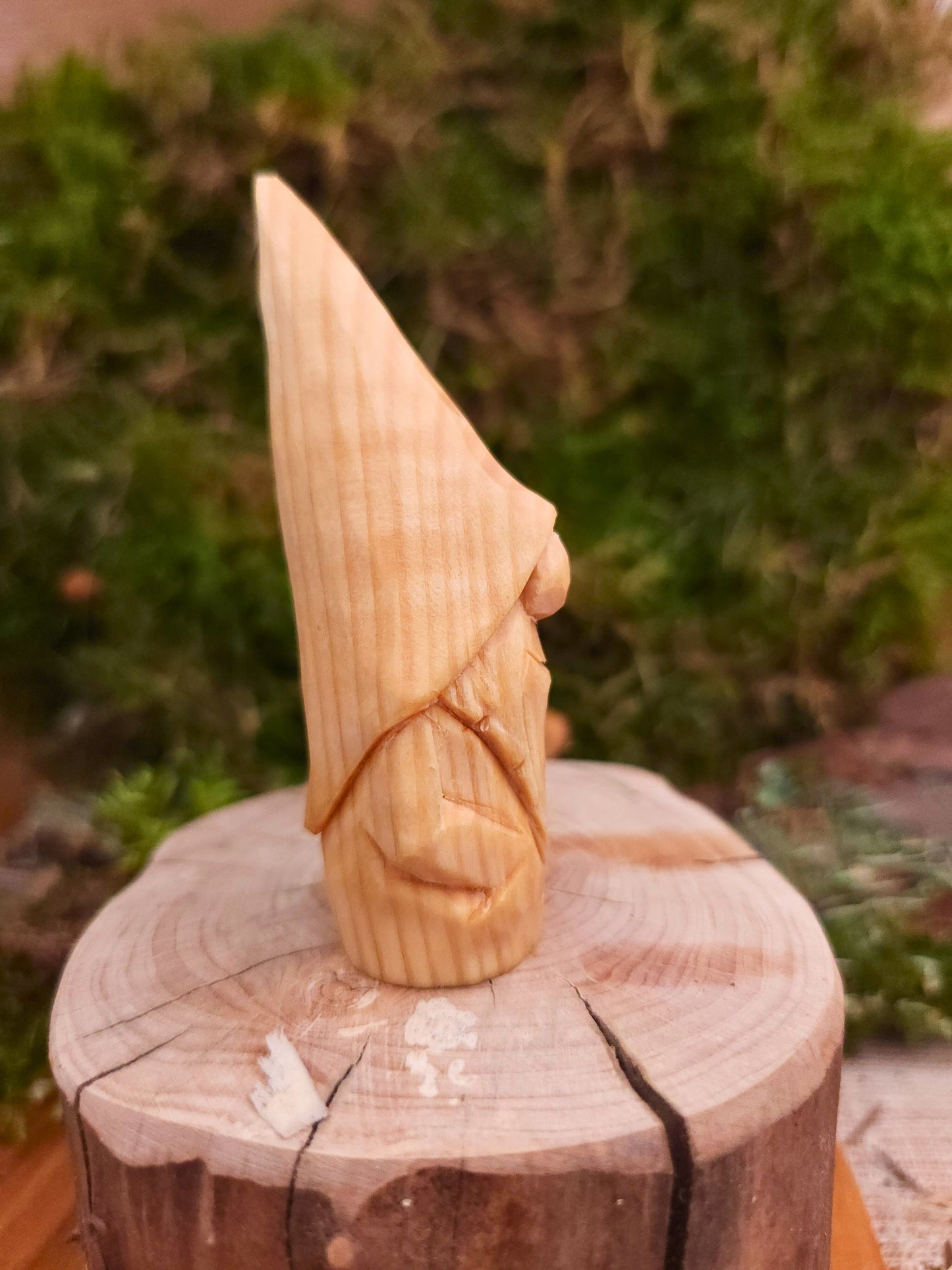 Hand-carved wooden Nisse (Gnome, Wichtel) – unique Scandinavian folk art figure from Sweden, handmade and signed.