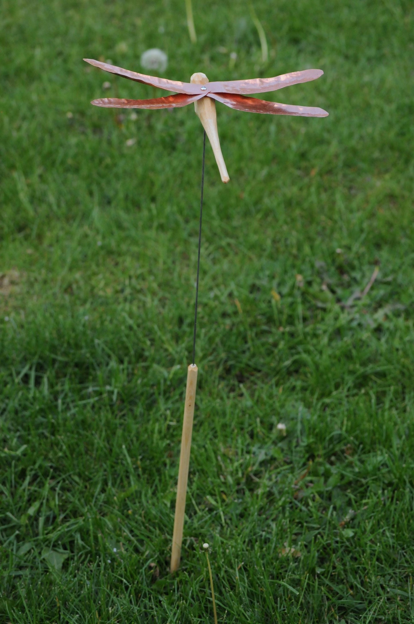 Hand-Carved Wooden Dragonfly – Copper Wings Wind Spinner – Garden Ornament – Nordic Folk Art Gift – Nature Mobile – Handmade