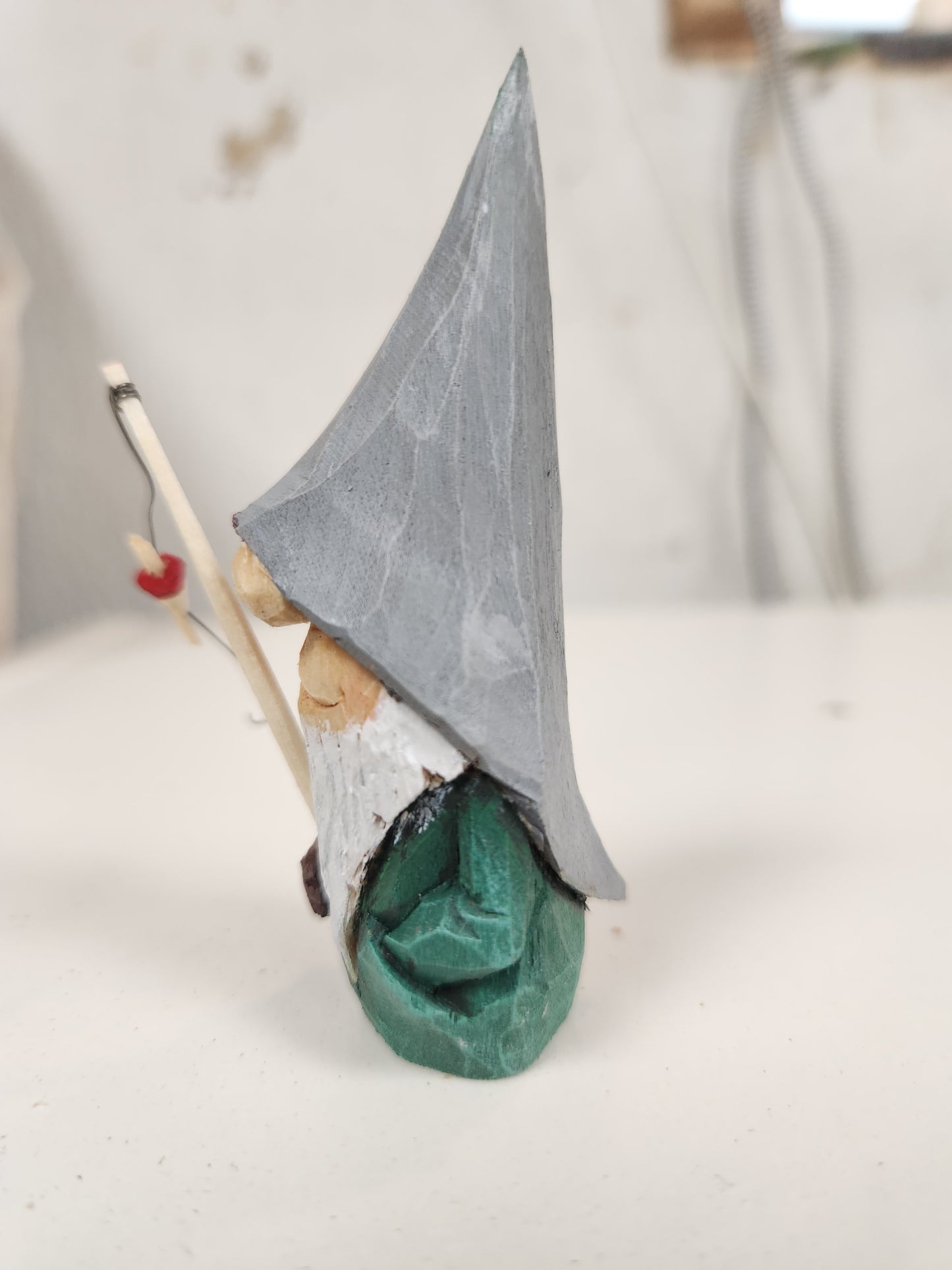 Swedish Nisse #66 – Hand-Carved Fishing Gnome with Rod | Numbered & Certified