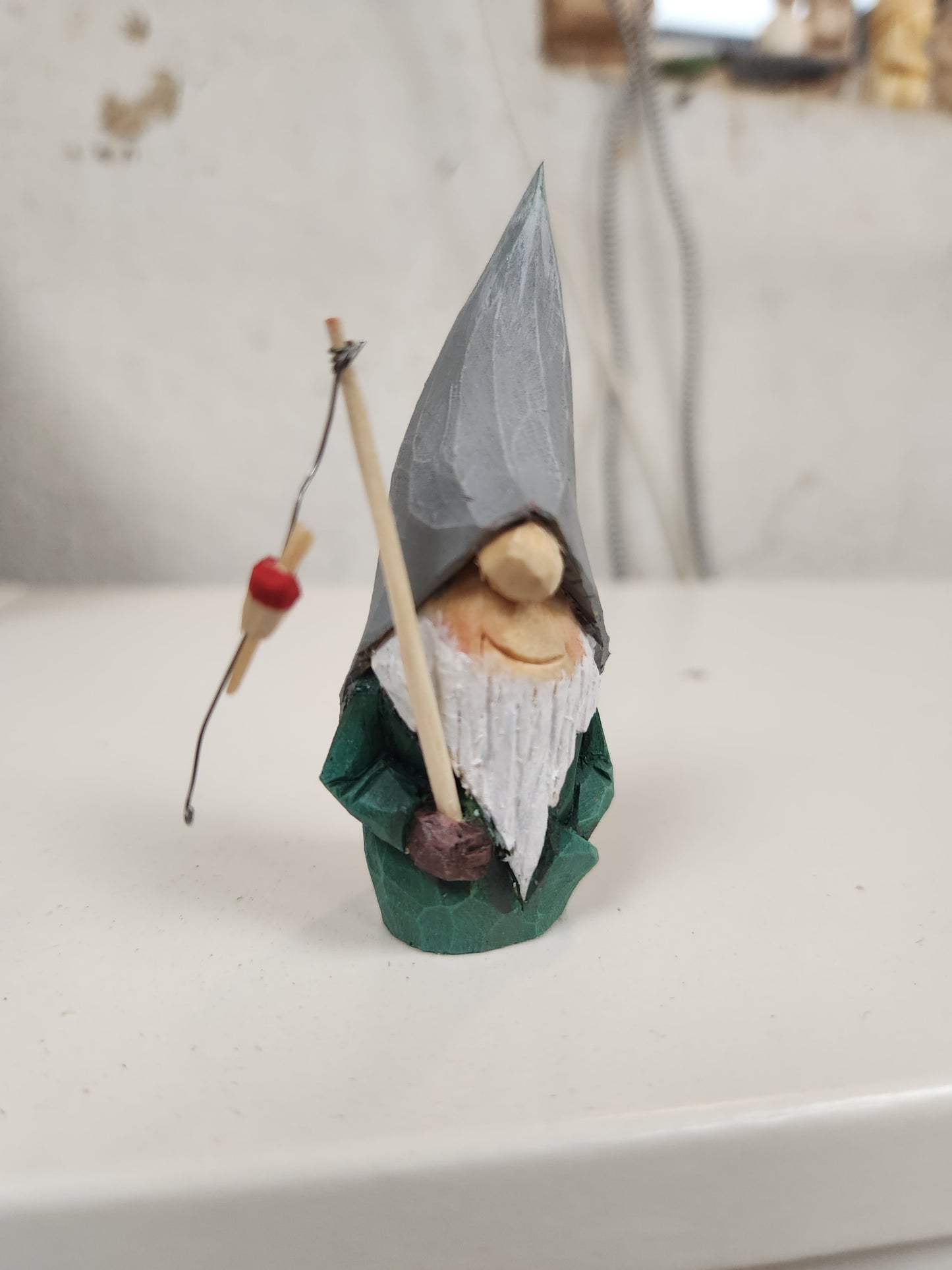 Swedish Nisse #66 – Hand-Carved Fishing Gnome with Rod | Numbered & Certified