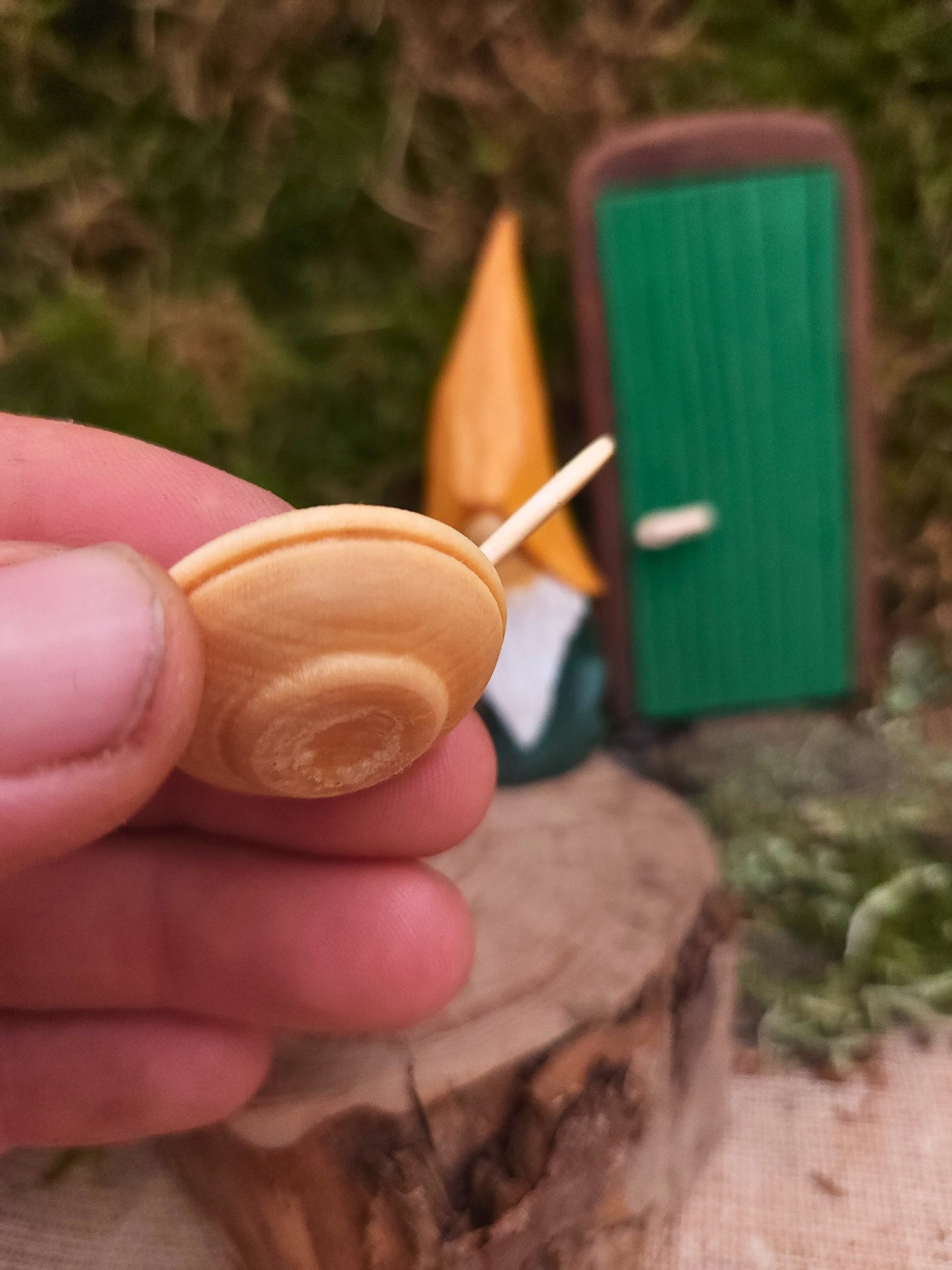 Unique Scandinavian gnome, Nisse No. 71, with bowl and spoon, handmade folk art for elf world decoration.
