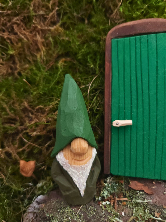 Hand-Carved Wooden Nisse (Gnome) – Painted with Handmade Egg Oil Tempera, Scandinavian Folk Art