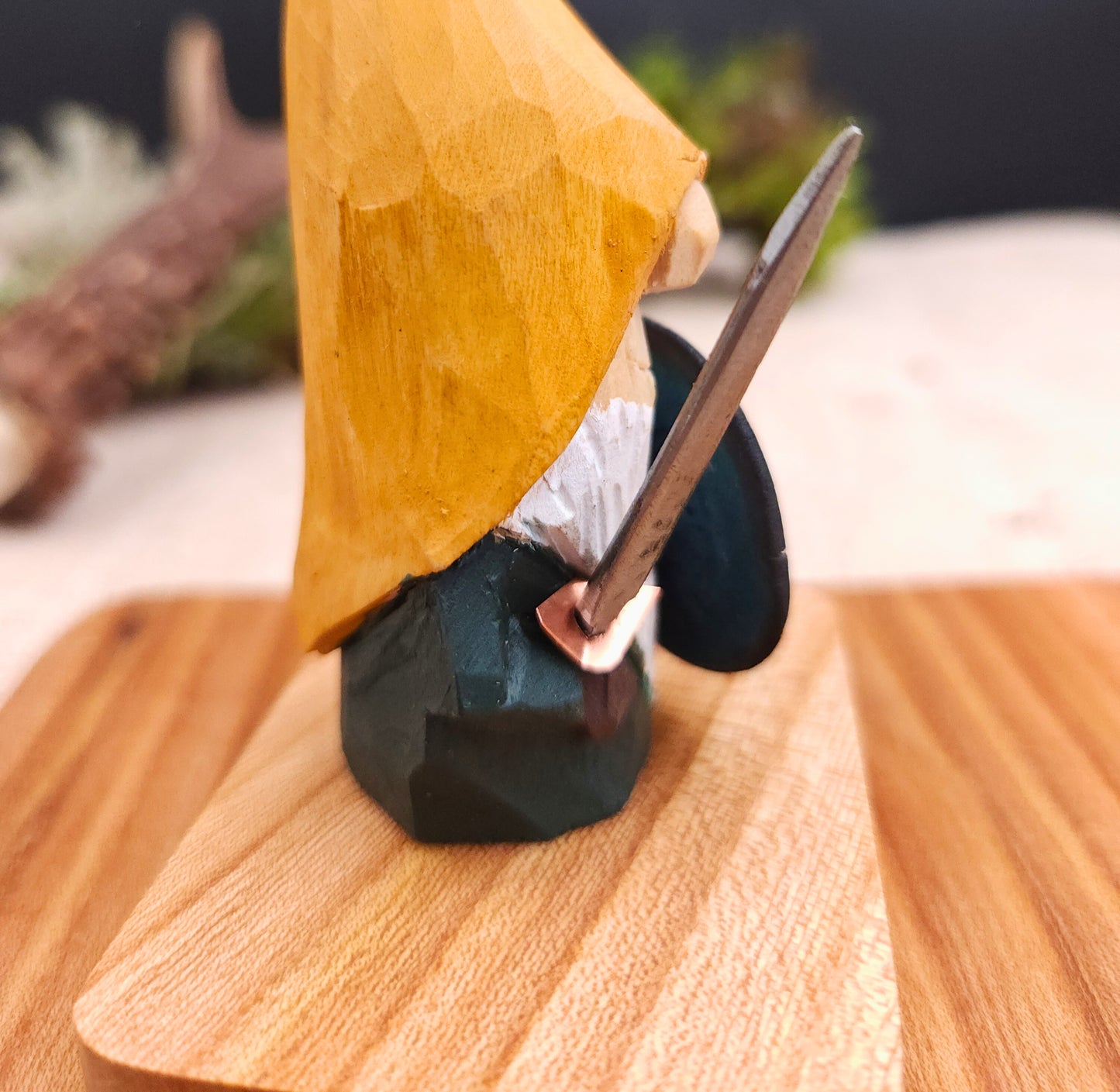 Viking Nisse – Hand-Carved & Painted Wooden Gnome with Sword and Shield