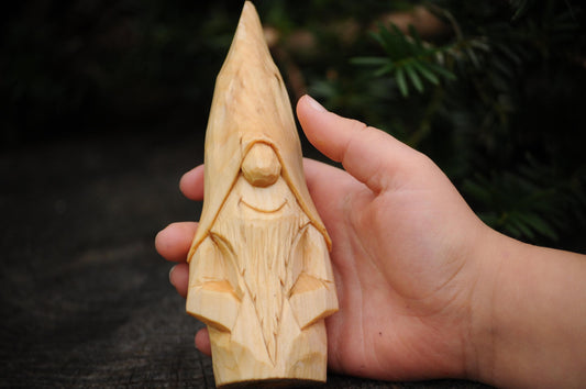 Unpainted Unique Carved Swedish Gnome 5 inch (14cm) Gift Boxed, Whittled Wood Character, Scandinavian old world santa, Norse folklore.