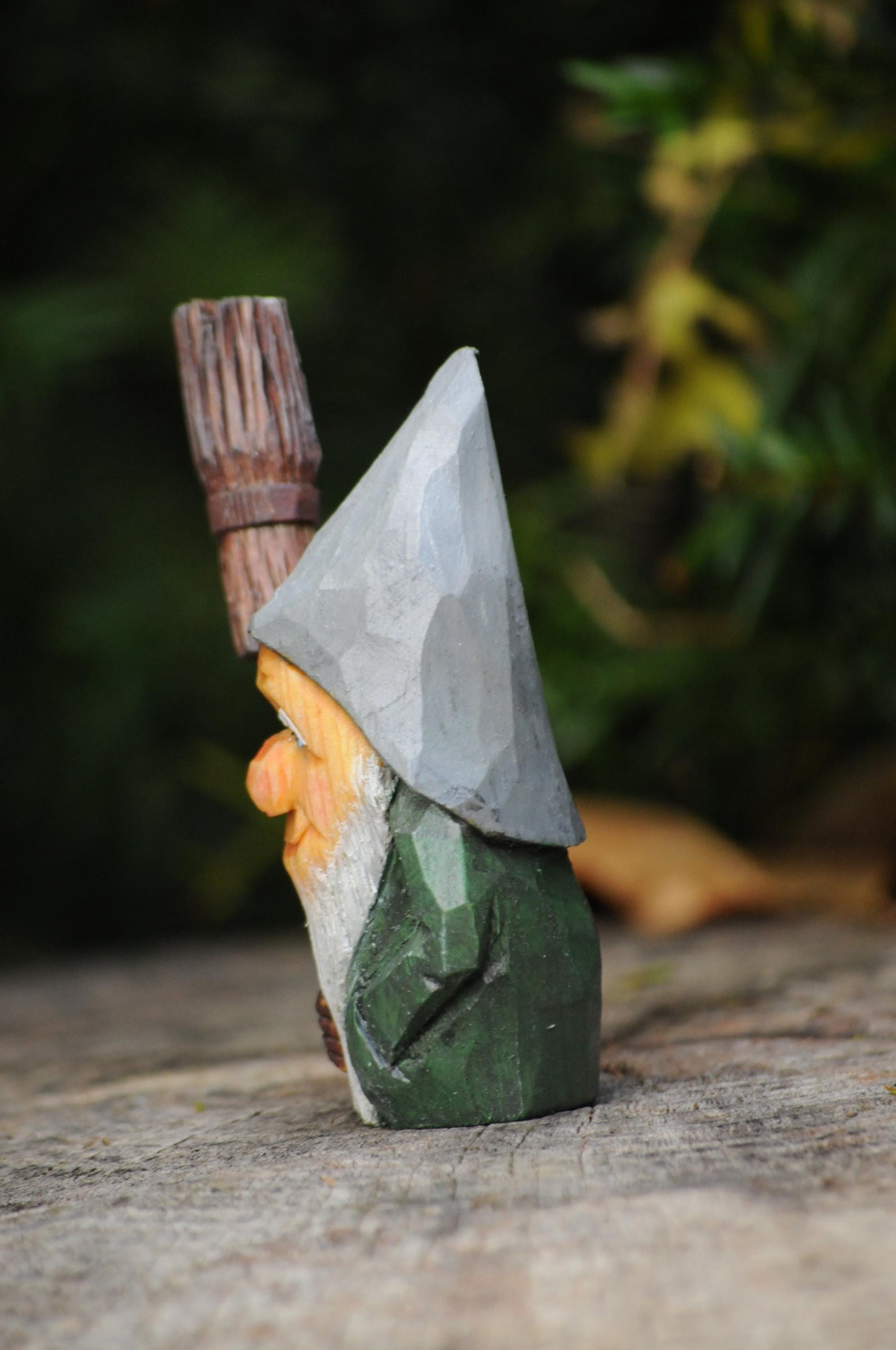 Hand-Carved Swedish Nisse with Broom and Spoon – Unique Nordic Gnome Figurine by Liljas Scandinavian Handicraft