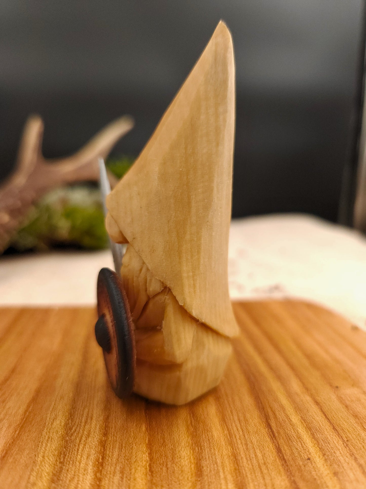 Viking Nisse – Hand-Carved Wooden Gnome with Sword and Shield