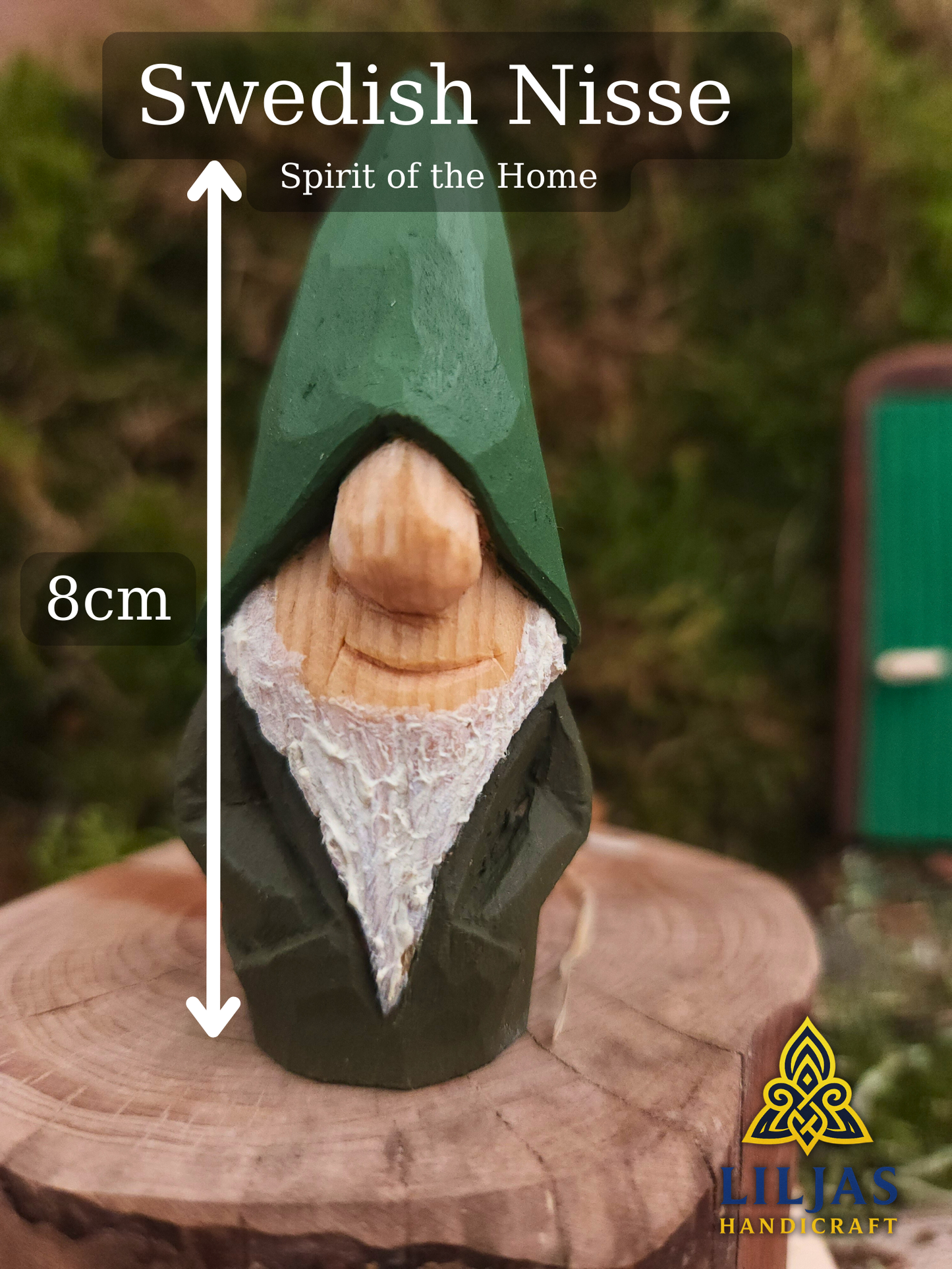 Hand-Carved Wooden Nisse (Gnome) – Painted with Handmade Egg Oil Tempera, Scandinavian Folk Art