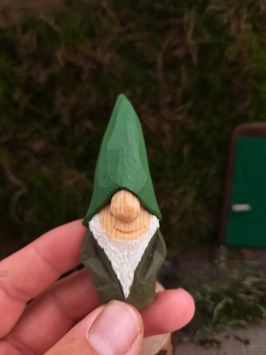 Hand-Carved Wooden Nisse (Gnome) – Painted with Handmade Egg Oil Tempera, Scandinavian Folk Art