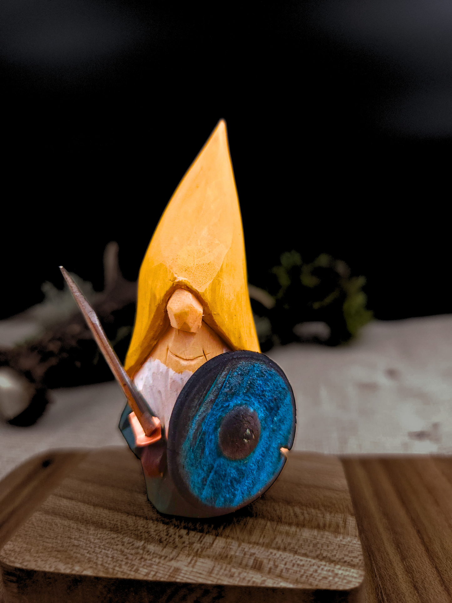 Viking Nisse – Hand-Carved & Painted Wooden Gnome with Sword and Shield