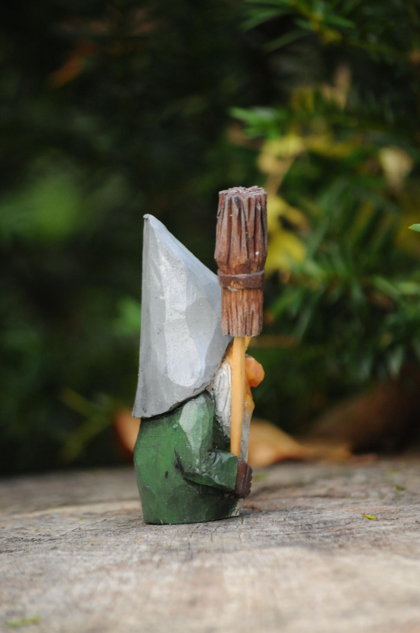 Hand-Carved Swedish Nisse with Broom and Spoon – Unique Nordic Gnome Figurine by Liljas Scandinavian Handicraft