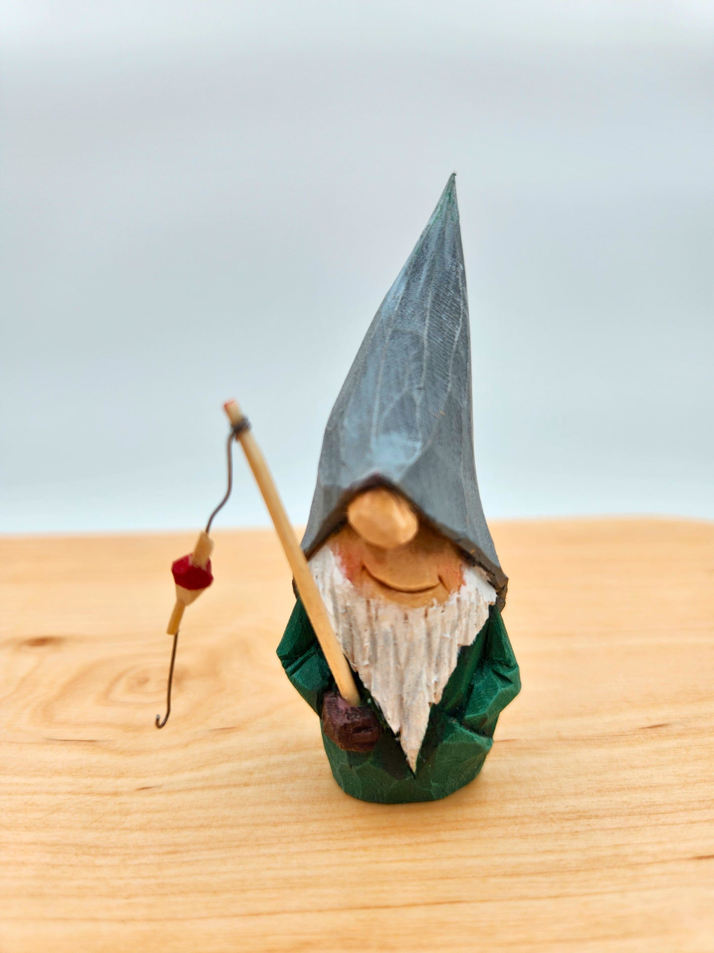 Swedish Nisse #66 – Hand-Carved Fishing Gnome with Rod | Numbered & Certified