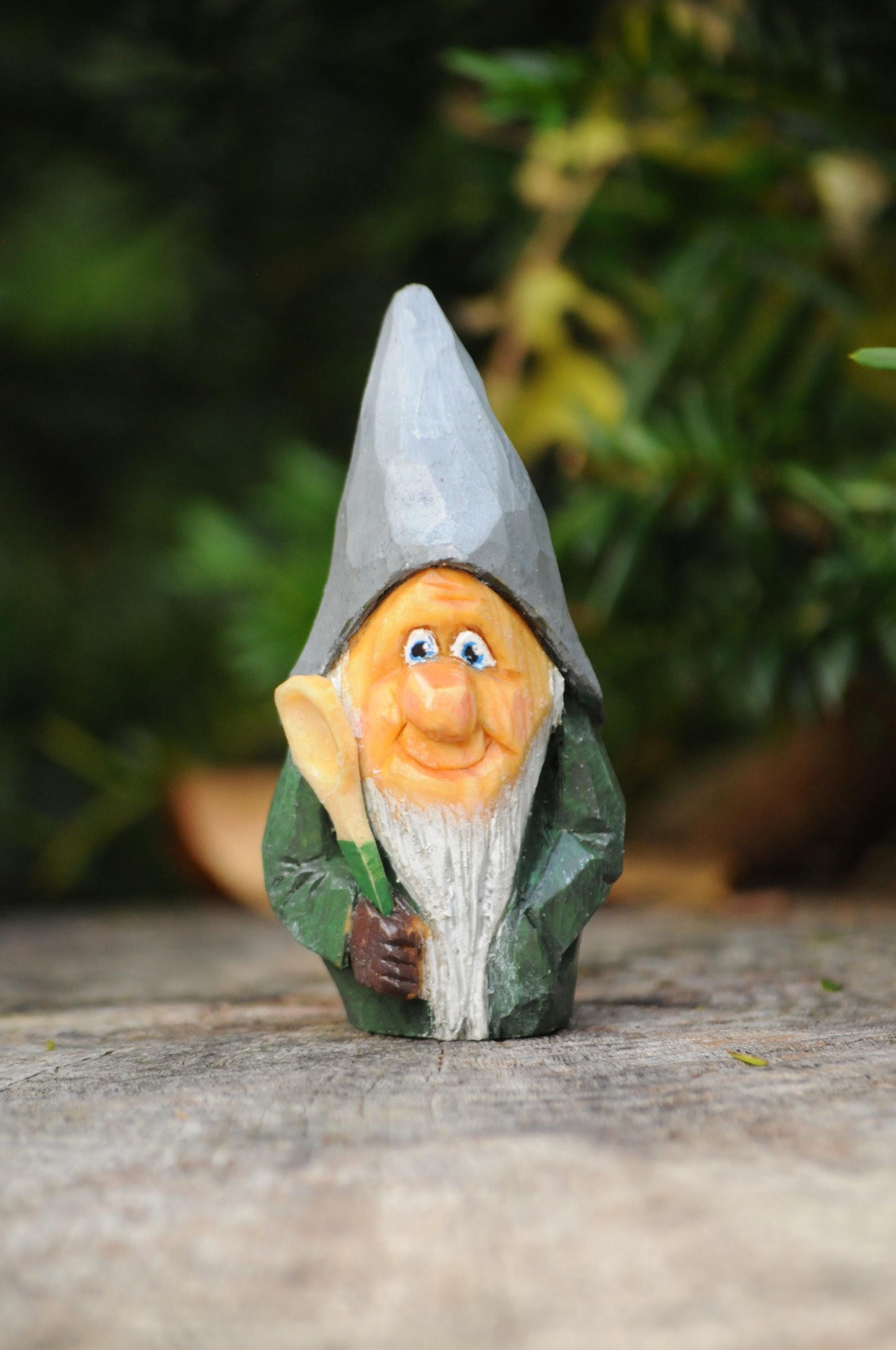 Hand-Carved Swedish Nisse with Broom and Spoon – Unique Nordic Gnome Figurine by Liljas Scandinavian Handicraft