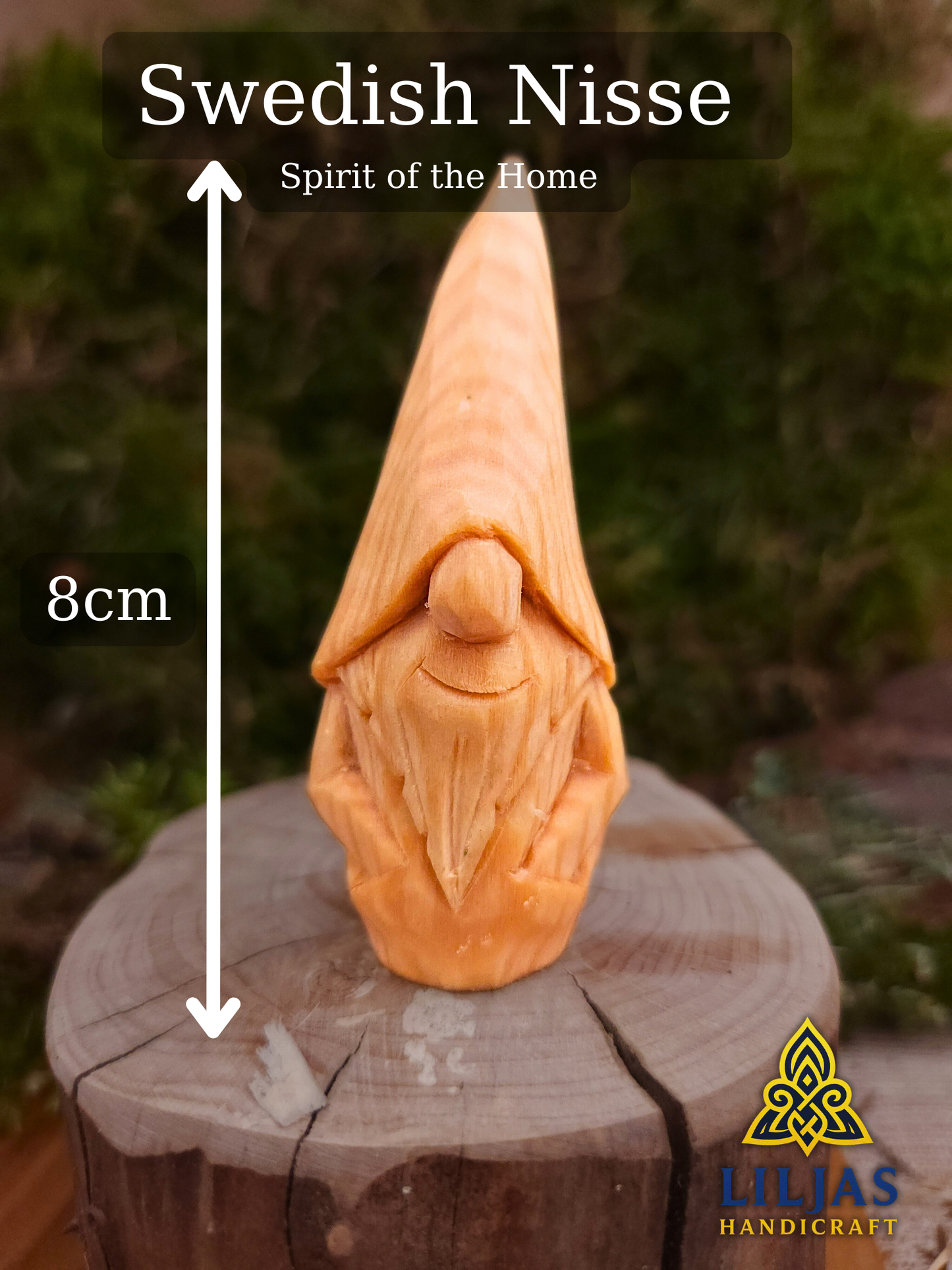 Hand-carved wooden Nisse (Gnome) – unique Scandinavian folk art figure from Sweden, handmade and signed