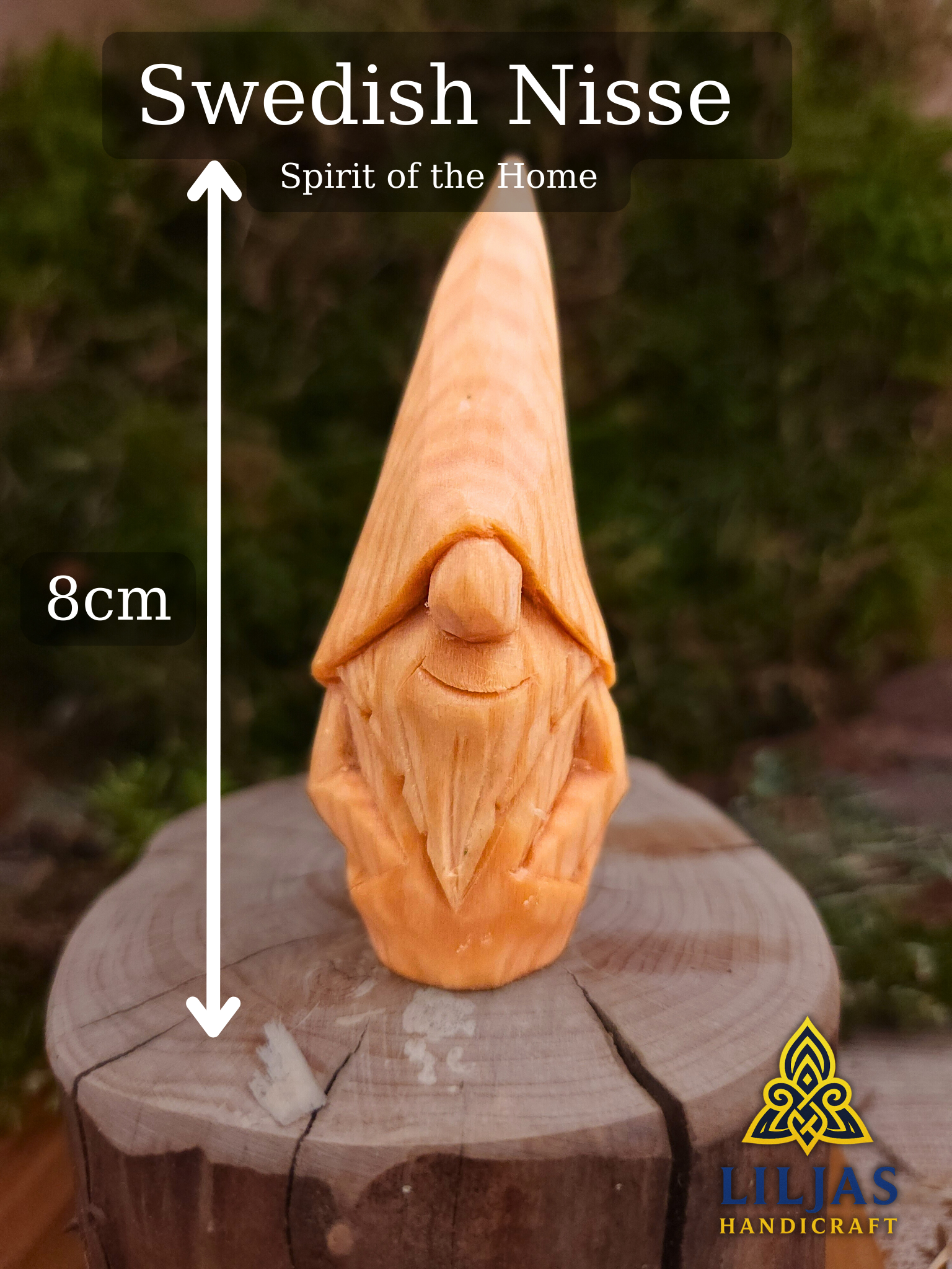 Hand-carved wooden Nisse (Gnome) – unique Scandinavian folk art figure from Sweden, handmade and signed